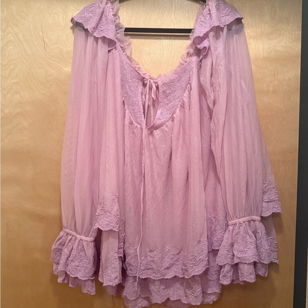 NWOT Free People Lavender Ruffled Blouse
